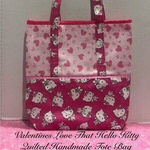 VALENTINE LOVE THAT HELLO KITTY QUILTED HANDMADE TOTE BAG